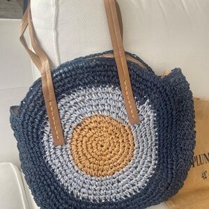 Stylish Navy and Tan Woven Tote Bag